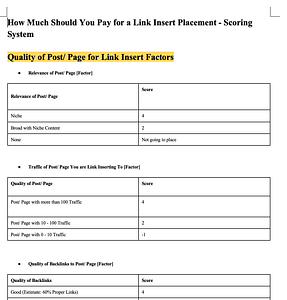 SEO Link Pricing Table Example