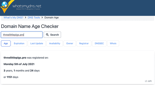 ThreeLittlePigs.Pro domain age Screenshot