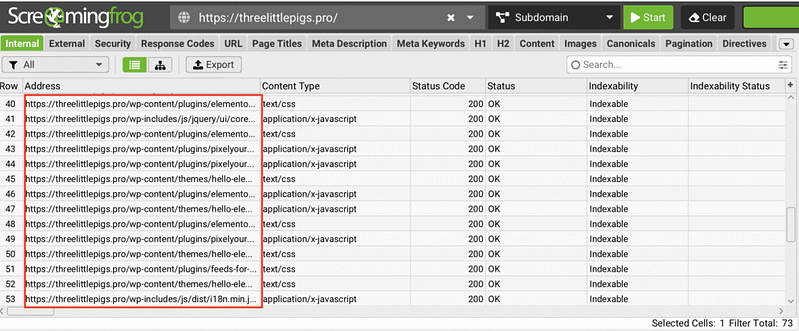 Not to Be Indexed Screaming Frog Report